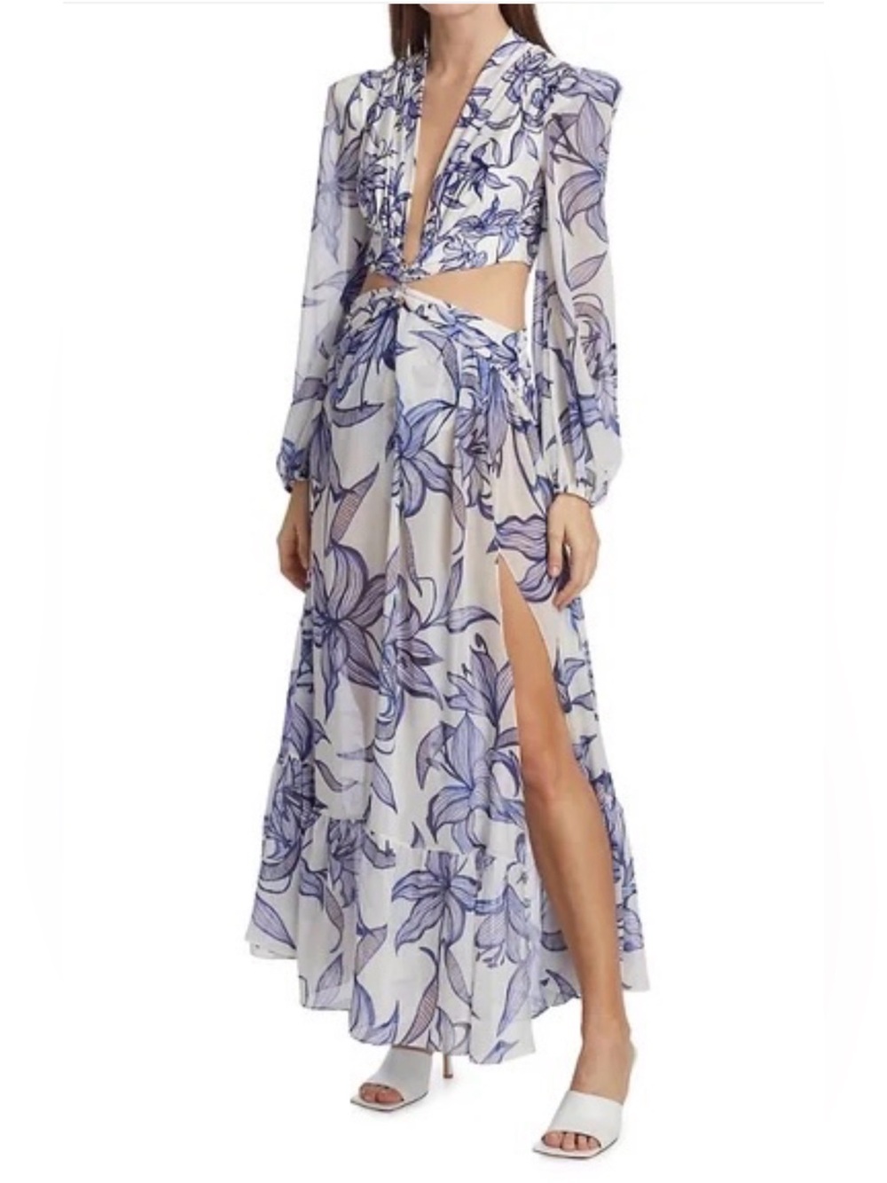 PatBO White and Blue Floral Beach Dress